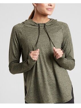 Athleta Uptempo Heathered Olive Pullover Hoodie Top